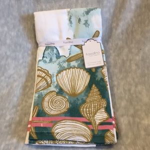 Ocean Shells Luxury Kitchen Or Bath Towel Set 2 by Kassafina, %100 Cotton NWT